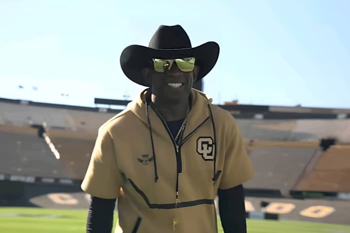 Deion Sanders at Folsom Field during practice